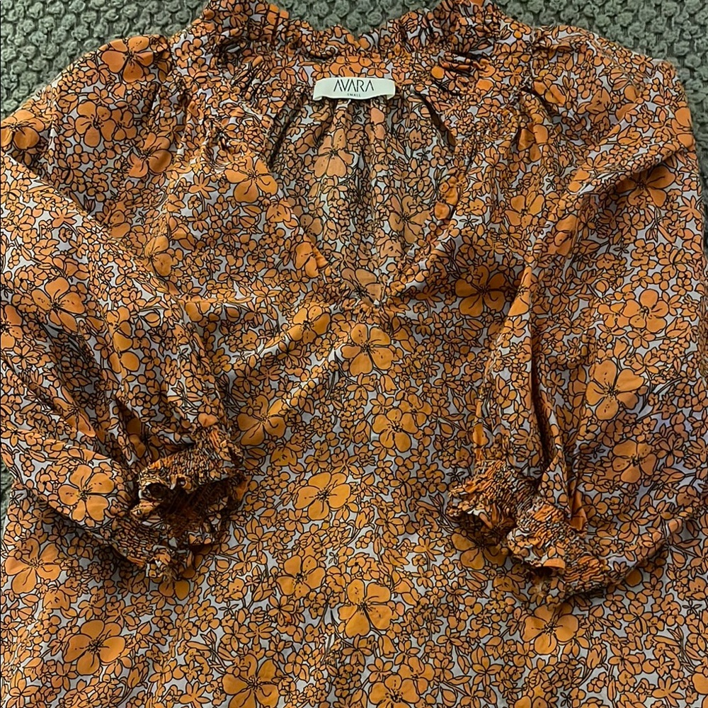 Avara Orange and Purple Floral V-Neck Blouse